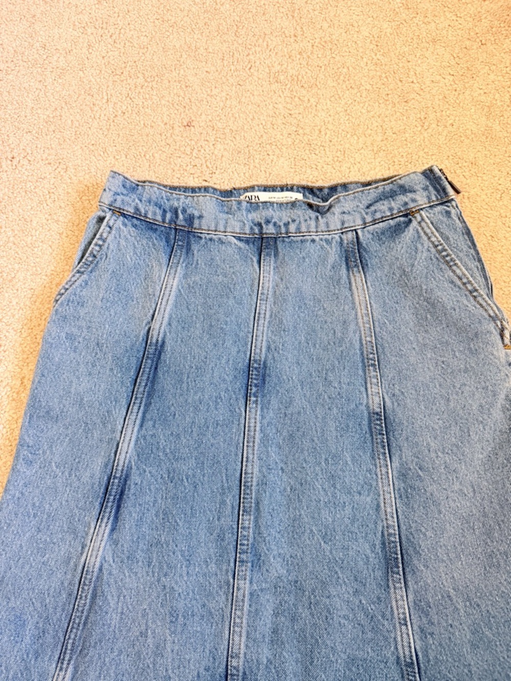 Zara High Waisted A-Line Blue Denim Long Maxi Skirt W/Front Pockets Size M - Picture 4 of 10